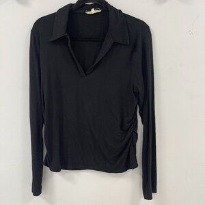 Madewell Side Cinch Long Sleeve Polo Top in Jet Black, XL - Preowned